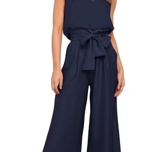 Fancyinn Navy Wide-Leg Jumpsuit with Bow